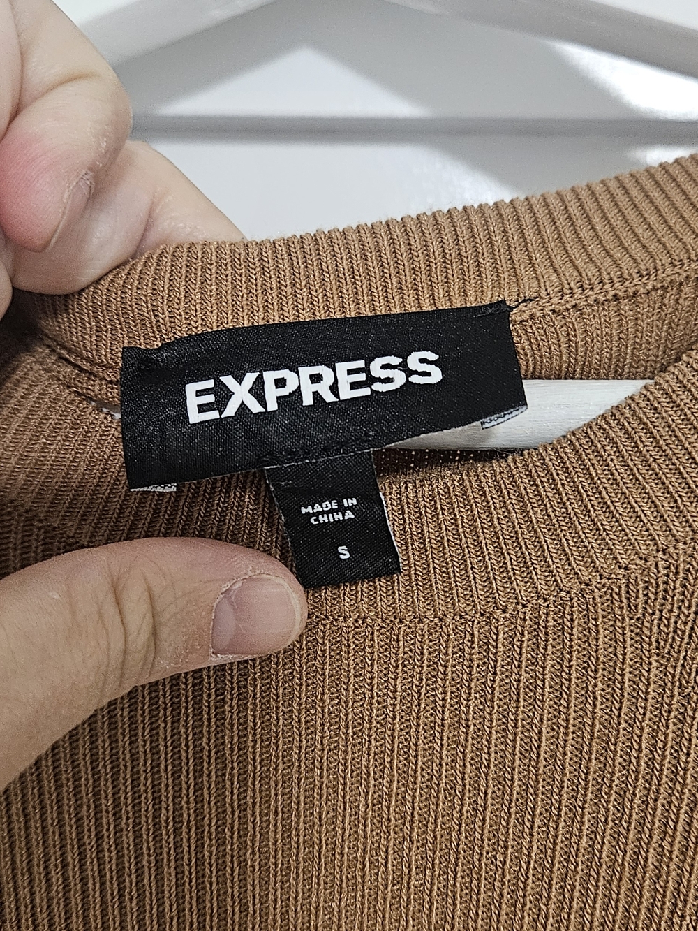 Express Ribbed Long Sleeve Knit Dress in Camel - Picture 4 of 4